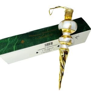 Vintage Glass 11" Gold Icicle Ornament Bradford Christmas Trimmeries Tree Topper